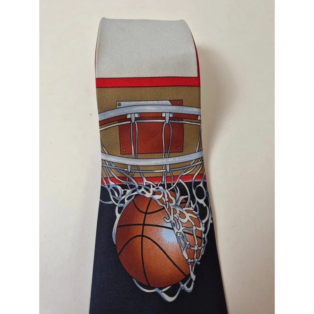 Ralph Marlin Mens Basketball Hoop Novelty Necktie Navy Blue Polyester Sports Tie